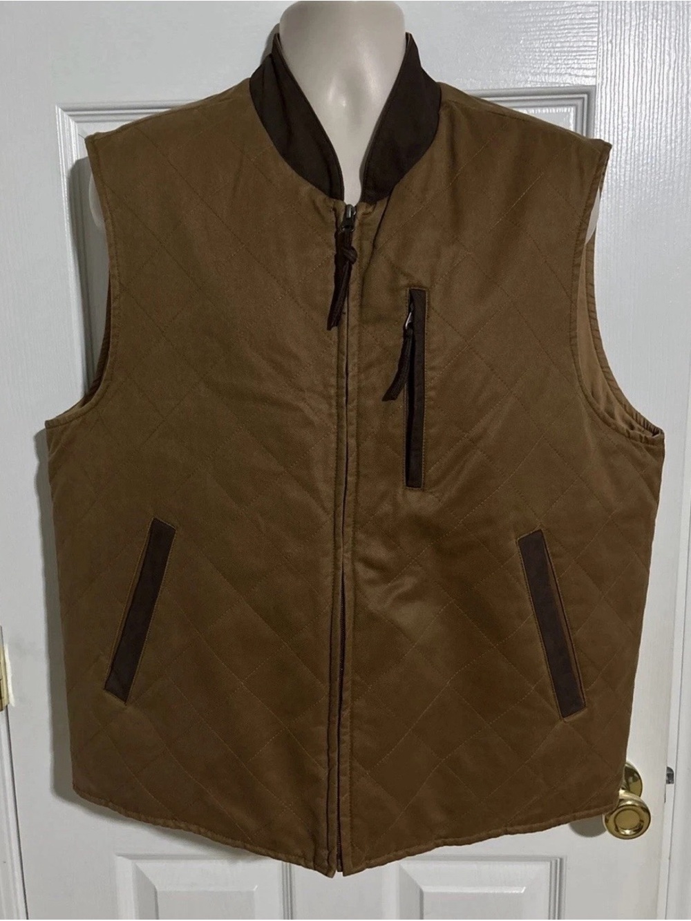 Madison Creek Kennesaw Vest Mens L Brown Concealed Carry Leather Trim Full Zip